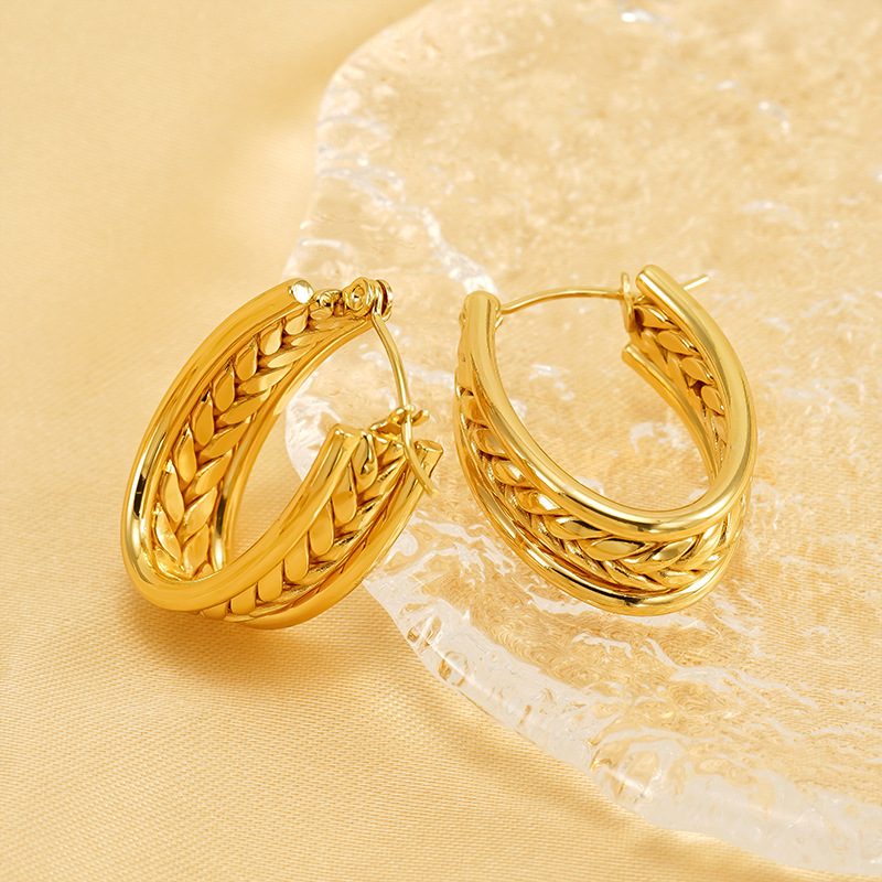 1 par de aretes de botón de acero inoxidable chapados en oro de 18 quilates con diseño geométrico simple para mujer